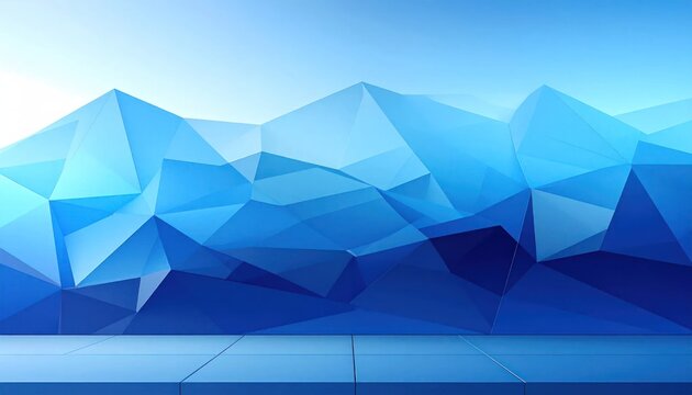 Blue low poly geometric mountain landscape background with floor tiles