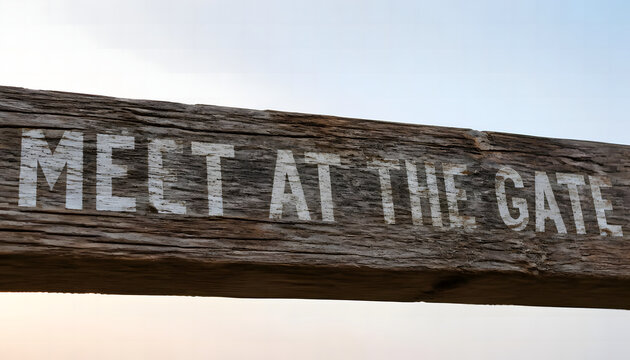Wooden Plank Sign Painted with Meet At The Gate