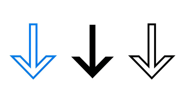 Simple downward arrow icon set