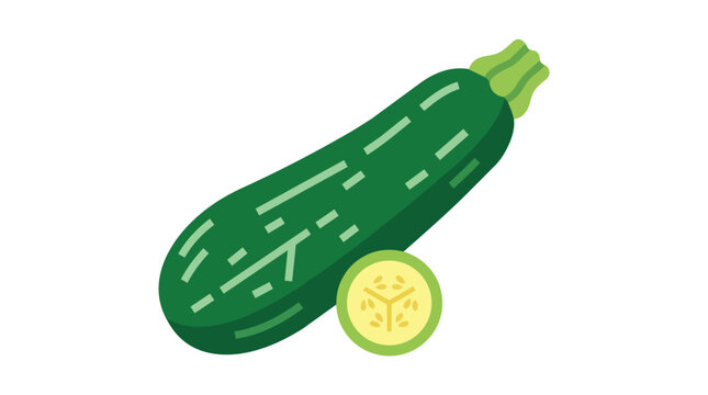 Zucchini squash with fresh slice flat vector illustration for organic culinary branding and healthy food menu design