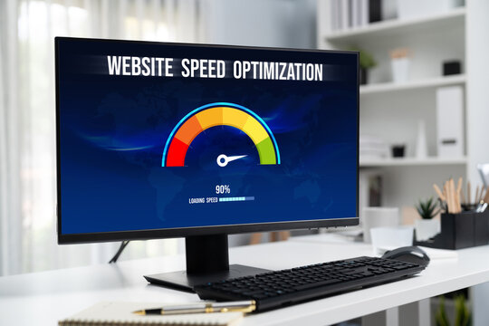 Computer software evaluating website loading speed. Concept of improving website loading speed brisk.