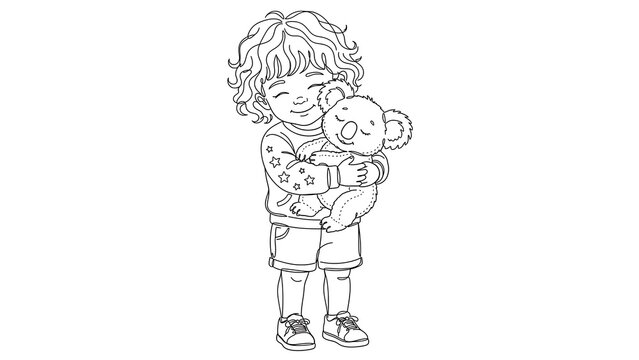Happy child holding teddy bear white background.