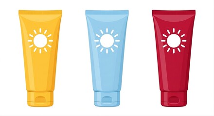 Fototapeta premium Modern Sunscreen Tube Clipart Set