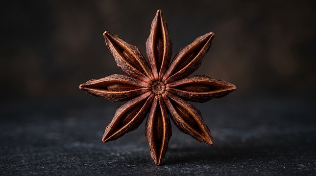 Close-up of a single star anise on a dark background
