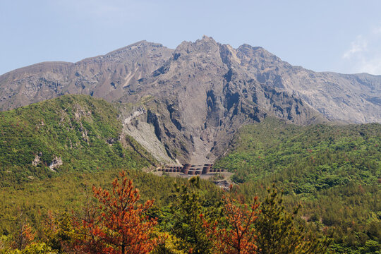 Sakurajima Volcano Island landscape, Japan, Kagoshima prefecture, Kyushu island region, island volcano and bay, Yunohira Observation Deck, ferry trip from Kagoshima, Kirishima-Kinkowan National Park