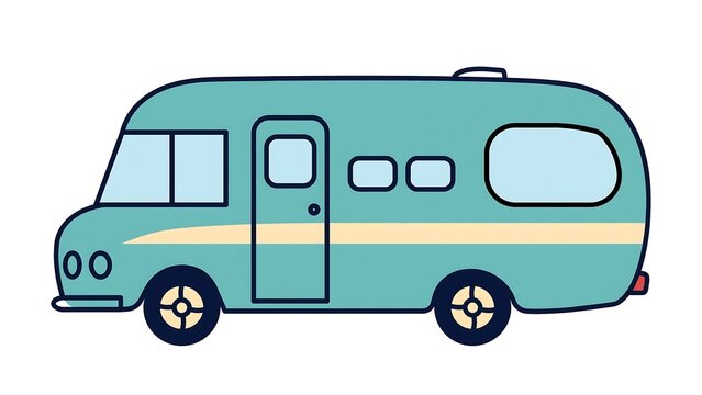 Teal camper van on white background.