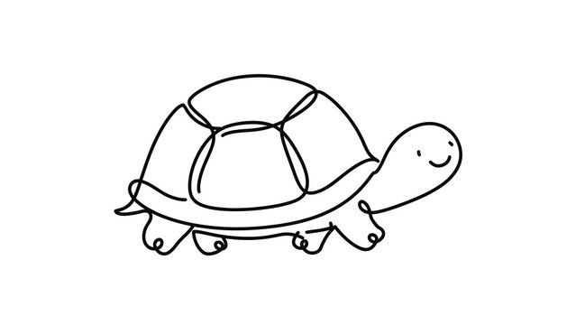 Turtle walking on white background.