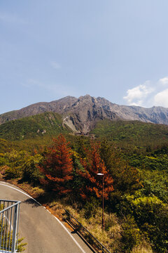 Sakurajima Volcano Island landscape, Japan, Kagoshima prefecture, Kyushu island region, island volcano and bay, Yunohira Observation Deck, ferry trip from Kagoshima, Kirishima-Kinkowan National Park