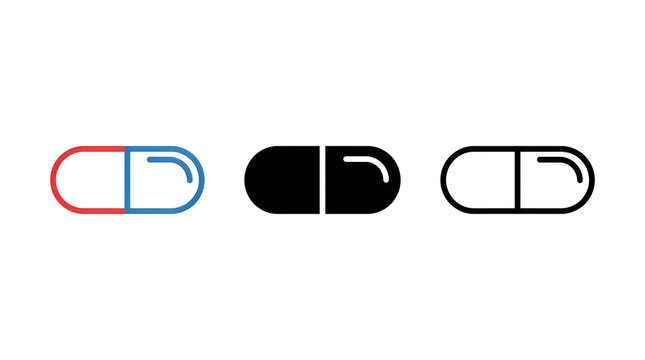 Colorful pill capsule icon set with split halves
