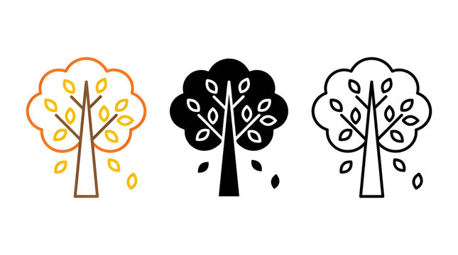 Three seasonal trees with falling leaves illustration
