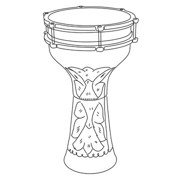 Hand drawn djembe drum white background.