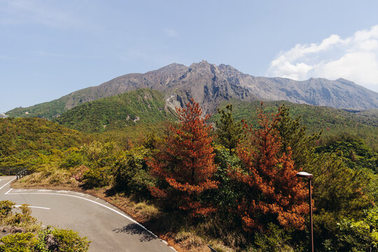 Sakurajima Volcano Island landscape, Japan, Kagoshima prefecture, Kyushu island region, island volcano and bay, Yunohira Observation Deck, ferry trip from Kagoshima, Kirishima-Kinkowan National Park