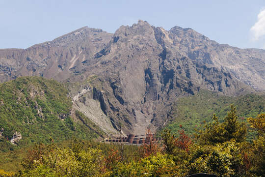 Sakurajima Volcano Island landscape, Japan, Kagoshima prefecture, Kyushu island region, island volcano and bay, Yunohira Observation Deck, ferry trip from Kagoshima, Kirishima-Kinkowan National Park