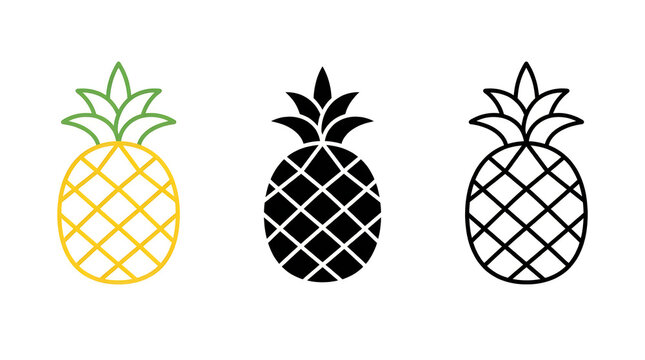 Three stylized pineapple illustrations in a row