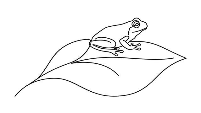 Frog sitting on leaf white background.