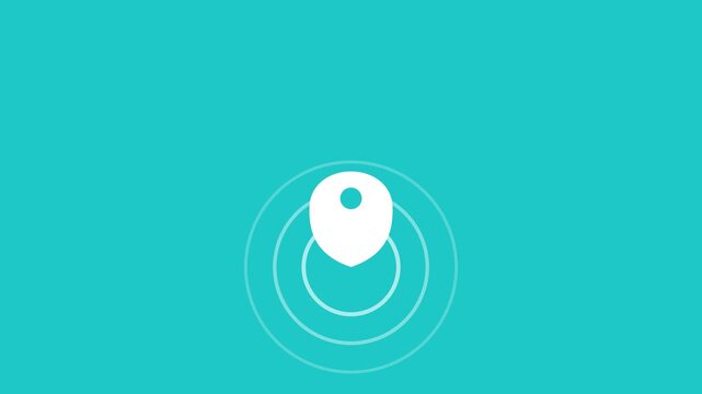 A white location pin icon with radiating circles on a solid teal background, symbolizing GPS or signal detection.