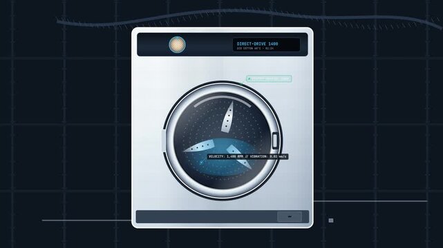 Animation illustrating the concept of planned obsolescence with a washing machine transforming into a complex gear mechanism and hourglass showing engineered defect and transmission failure