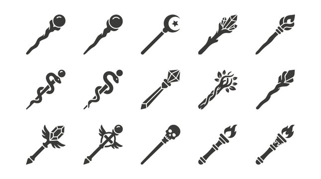 Wizard magic staff and scepter icons.