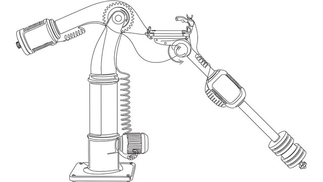 Industrial robotic arm white background.