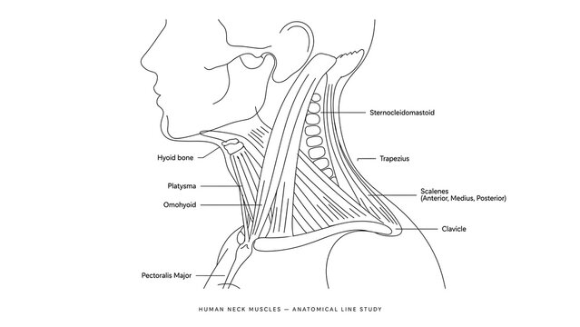 Human neck anatomy white background.