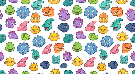 Cute Dinosaur Faces Pattern Isolated © Sedap