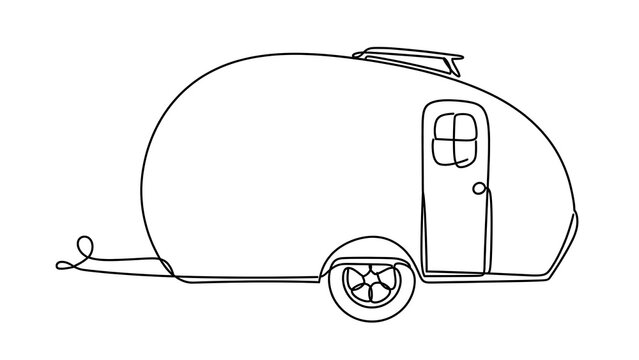 Vintage camper trailer on white background.