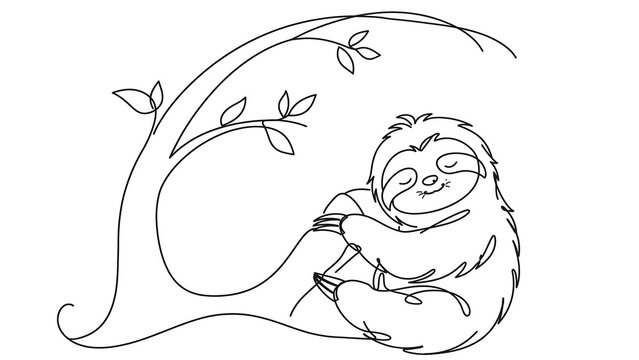 Sloth hanging white background smiling.