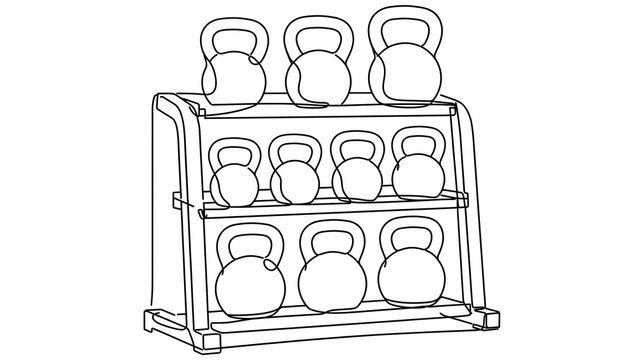 Kettlebells on rack white background.
