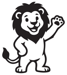 Fototapeta premium A friendly cartoon lion character waving hello isolated on a white background perfect for children books and educational graphic design projects