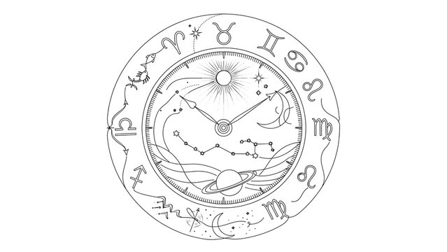 Zodiac Wheel Astrology Chart white background.
