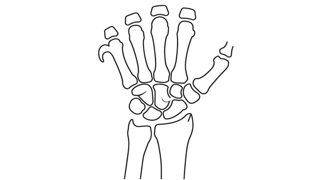 Human hand bones white background.