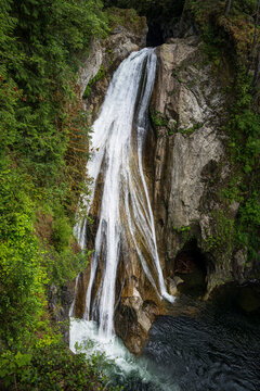 Cascade Falls Plunging into a Rocky Pool in Moran State Park, Orcas Island