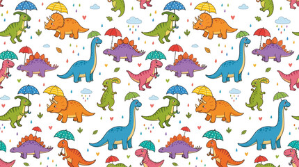 Cute Dinosaurs with Umbrellas Seamless Pattern © Maliya