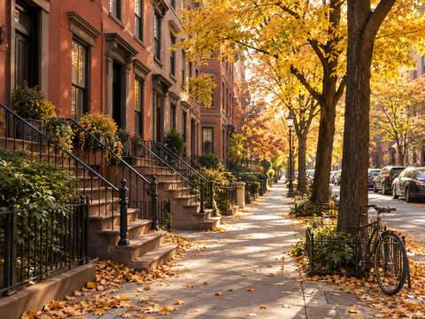 Autumn Brownstone Street in New York City