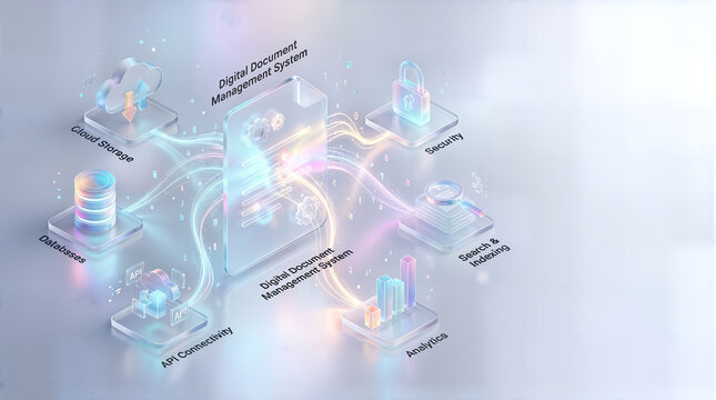 Digital Document Management System Concept with Cloud Storage Security Analytics and API Connectivity
