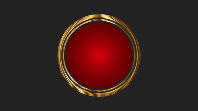 Glossy gold circular badge animation with a rich red center, ideal for premium labels, emblems, awards, and elegant promotional designs. 4K alpha channel