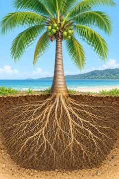 Illustration Cross Section of a Coconut Palm Root System
