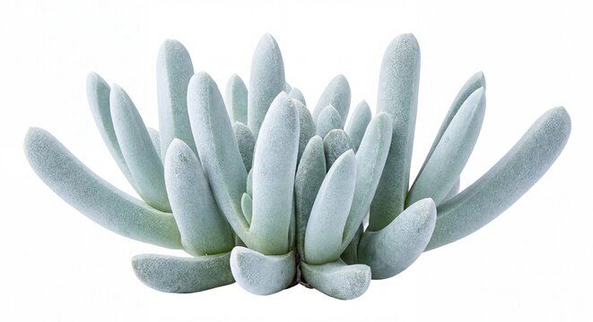 A cluster of long, finger-like succulent leaves forming a beautiful, pale green rosette structure.
