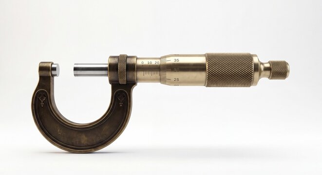 A professional outside micrometer tool used for precise measurement of small industrial objects.