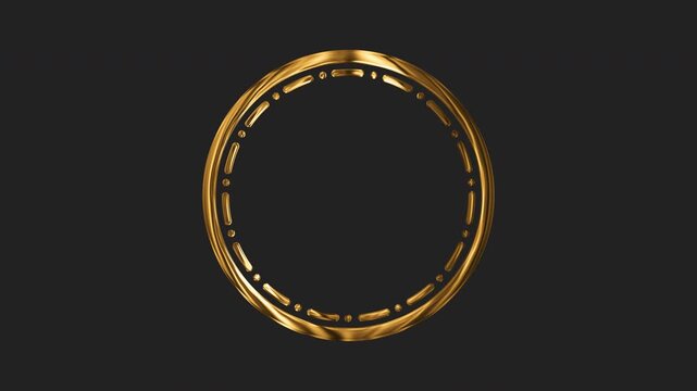 Gold circular frame animation with a decorative inner border, perfect for emblems, labels, awards. 4K alpha channel