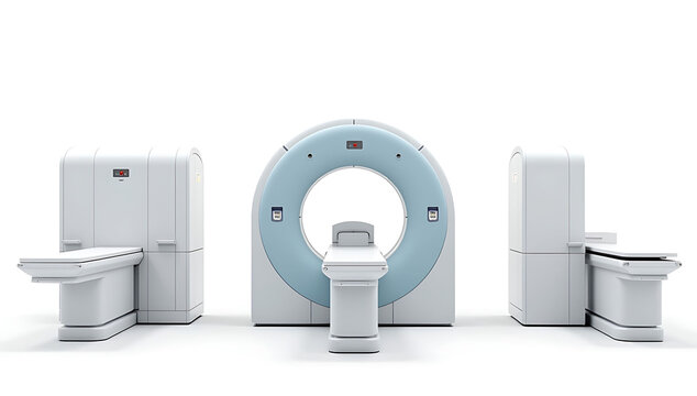 Modern medical ct scanner and mri imaging diagnostic equipment with patient beds for hospital radiology examination