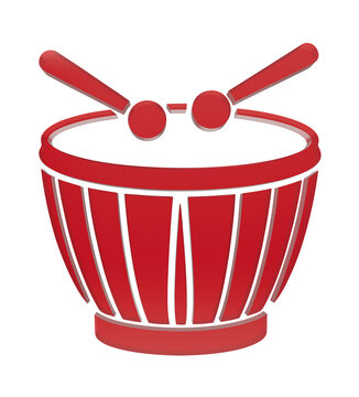 Red drum icon with crossed wooden drumsticks isolated on white background transparent background