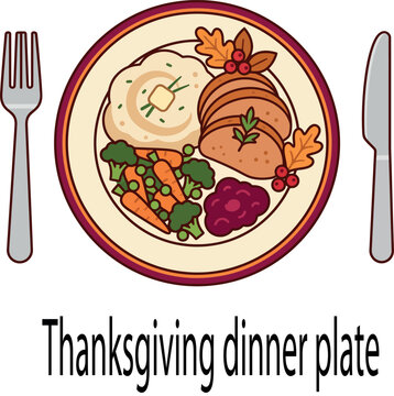 PrintThanksgiving-Dinner Plate Vector Illustration with Turkey and Gravy