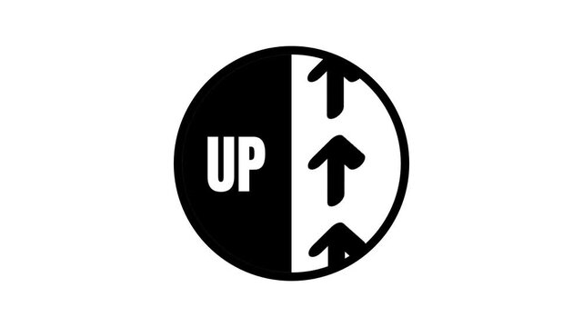 Black and white circular up sign icon displaying a bold text label together with a neatly stacked pair of upward pointing arrows placed just above