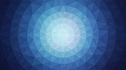 Fototapeta premium Blue low poly geometric background with glowing light center and sparkle particles