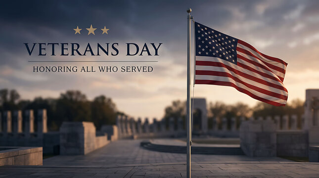 American flag waving outdoors on Veterans Day honoring all who served concept