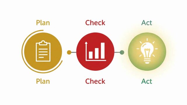 A professional 2D flat vector animation illustrating the cycle in a simple yet elegant manner. Four colored icons appear in sequence, connected by thin gray lines