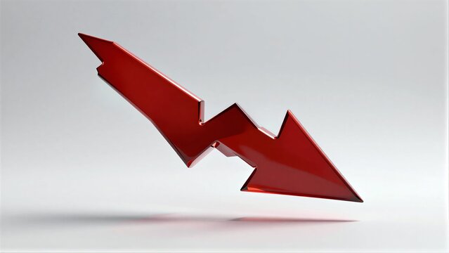 Red downward arrow symbolizing decline, drop or decrease against a plain white background.