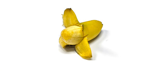 Fresh. ripe bananas have a white inner layer  a tropical fruit. © Pisan