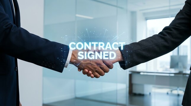 Successful business partnership confirmed with a handshake, symbolizing a deal and agreement in a modern office setting